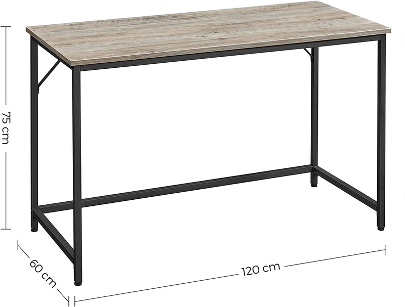 Bureau, computertafel, smalle bureautafel, 120 x 60 x 75 cm, studeerkamer, grijs-zwart LWD039B02