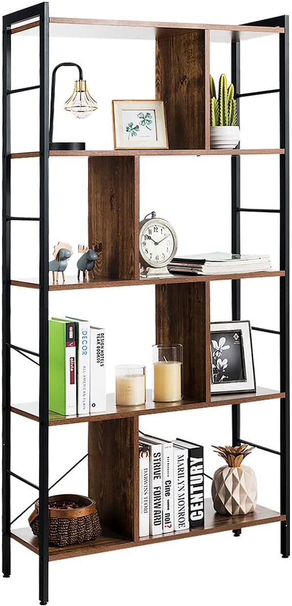 5-laagse boekenplank, Industriële Stijl boekenkast met metalen frame,