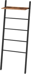 Ladder Handdoekenrek, Leaning Ladder Plank, 4 Hangende Rails en Bovenplank, Badkamer Handdoekstandaard, Handdoekhouder Industriële Stijl, Eenvoudig te monteren, Rustiek Bruin EBF73CJ01