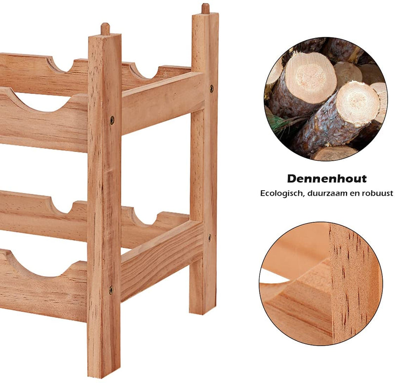 Houten Wijnrek, 2-lagen 8 flessen wijnfles houder, 100% grenen hout, golf ontwerp, glad oppervlak, stapelbare aanrecht wijn organisator voor keuken, cafe, bar, eetkamer (8-flessen)