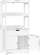Badkamerkast, badkamerrek met 4 etages, badkamerkast van hout, wit, 60 x 122 x 32,5 cm (B x H x D) BBC64WT