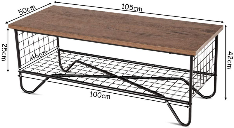 salontafel, cocktailtafel met open opbergplank  metalen frame,, vintage