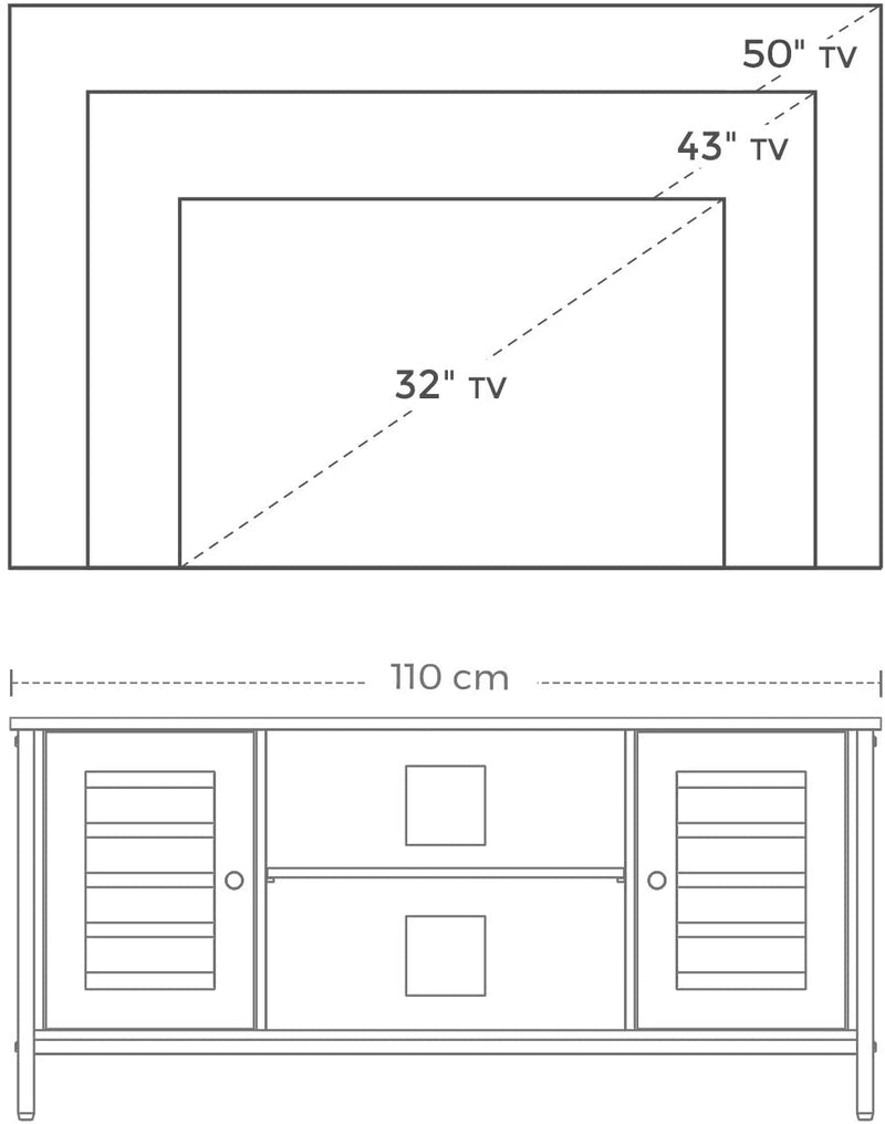 TV-tafel, lowboard met 2 kasten en 2 legplanken, woonkamer, lamellendeuren, industrieel ontwerp, vintage, donkerbruine LTV43BX