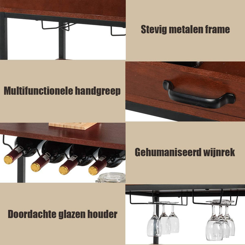 Keukentrolley, 3 lagen opslag plank, serveerwagen, met glas houders en wijnrekken, handige opslag trolley, met handgrepen en afsluitbare wielen,