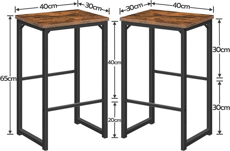 Barkrukken Set van 2, Keuken Ontbijt Barkrukken, Home Pub Barstoelen, Metalen frame met houten stoel, Verschillende hoogte voetsteun, Ruimtebesparend, Industrieel, Eetkamer, Rustiek Bruin, EBF34BY01