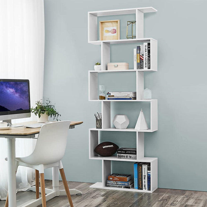 Boekenkast, met 6 niveaus, vrijstaand, kantoorplank, decoratieve plank, , wit LBC61WT