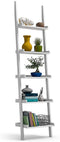 Ladder plank, 5 laags muur-Leunende boekenplank Ladder boekenkast, (Wit)