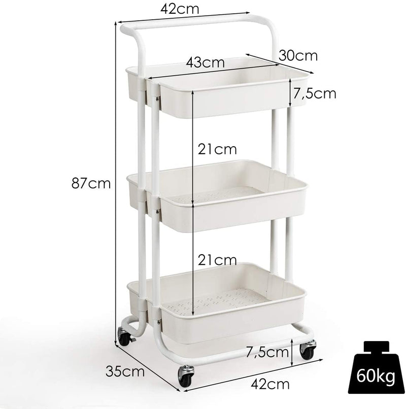 serveerwagen, keukentrolley met handgreep, metalen frame, badkamer opbergwagen keukenwagen,