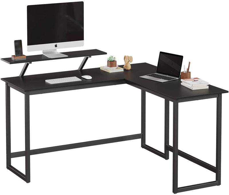 Bureau, L-vormig computerbureau met beweegbare monitorbevestiging, hoekbureau,  metaal, zwart LWD56BK