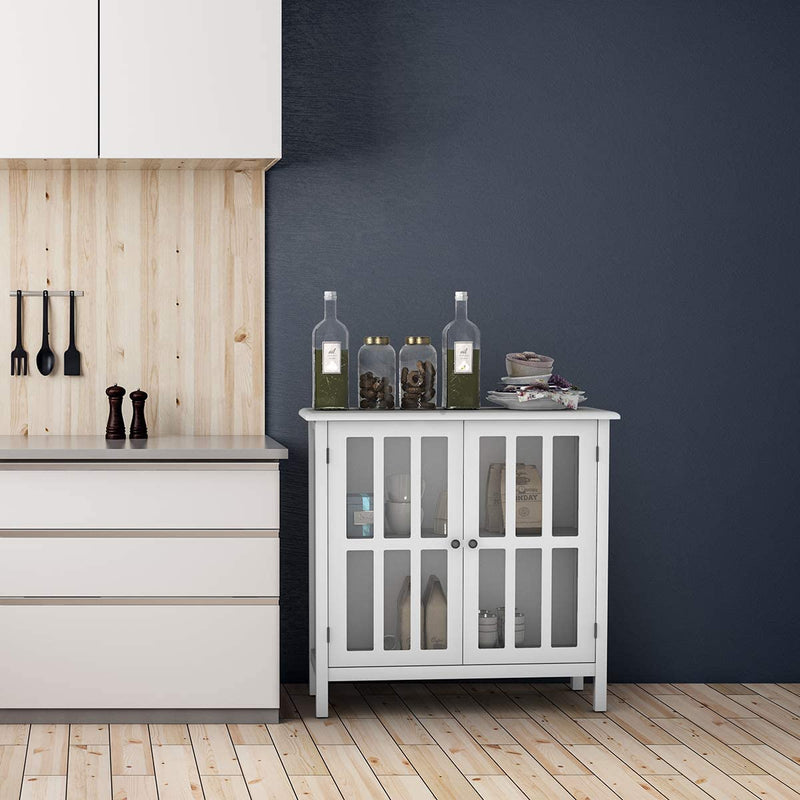 Dressoir, opbergkast met glazen deur, consoletafel keukenkast zijkast, commode 80,5 x 35 x 78 cm (Wit)