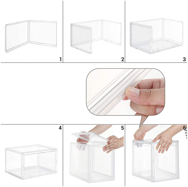 schoendozen, set van 6, stapelbare schoen organizers, plastic dozen met transparante deur, schoenopslag, voor schoenen tot maat 46, 36 x 28 x 22 cm, transparant LSP06CW