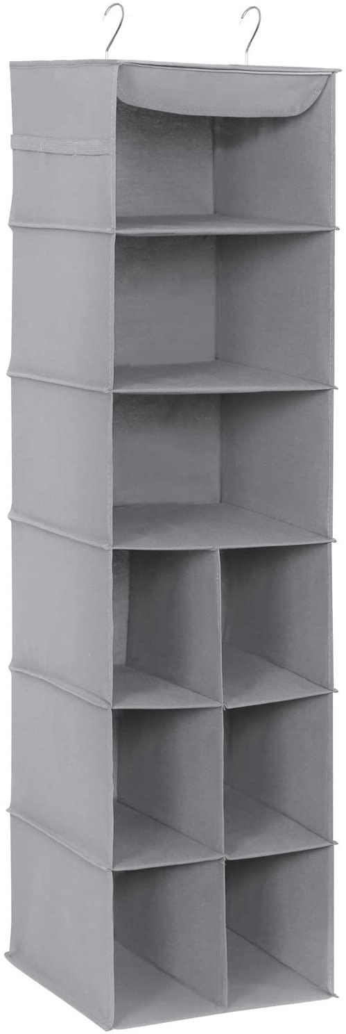Hangrek van stof voor schoenen, hangopbergen, organizer voor kledingkast, 9 vakken voor schoenen van verschillende maten, hangend schoenenrek met robuust metalen frame, grijs