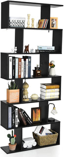6-Laags boekenkast, vrijstaande S-vormige boekenplank met anti-kantelbeveiliging(Zwart)