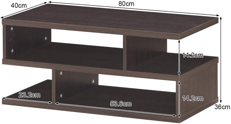 Koffietafel, rechthoekige salontafel theetafel, 3-laags salontafel,  80 x 40 x 36 cm