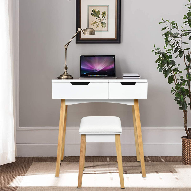 Kaptafel set met opklapbare spiegel,  kaptafel met gedempte kruk, opvouwbaar bureau met lade,  makeup kaptafel