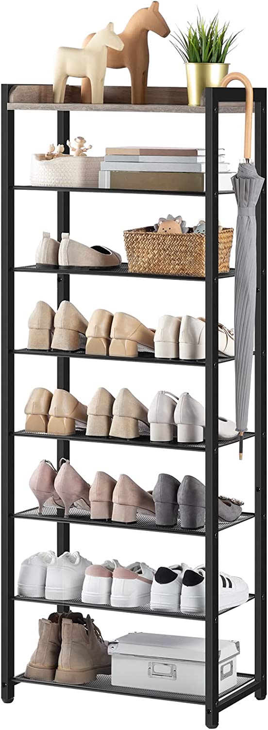 8-laags schoenenrek, Schoenenkast, hoge schoenenplank, voor 14-16 paar schoenen ,grijs -zwart