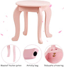 Kinderen kaptafel en stoel Set, make up kaptafel met lade & Drievoudige vouwbare spiegel, 2 in 1 ijdelheid set met afneembare top,  (Roze)