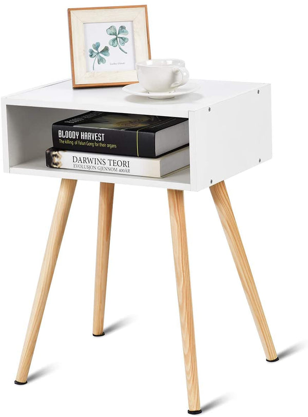 bijzettafeltje nachtkastje, nachtkastje met open opbergplank,  (Wit)