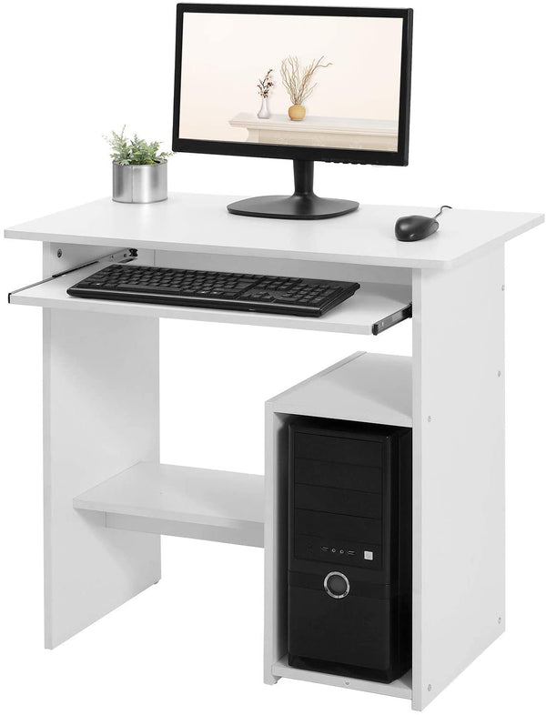 Bureau, computertafel, met toetsenbordverlenging, PC-tafel, ruimtebesparend, eenvoudige montage, 80 x 45 x 74 cm (L x B x H), wit LCD852W