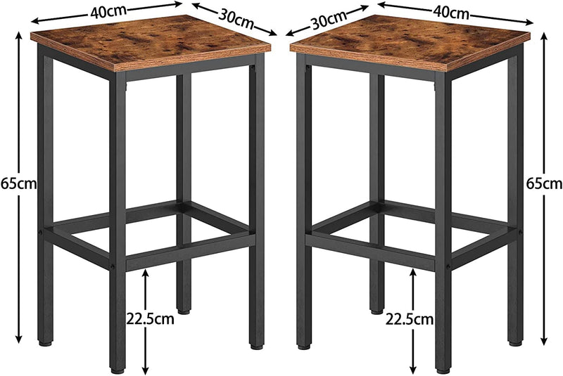 Barkrukken, Set van 2 barstoelen met voetsteun, stabiel en comfort, hoogte 65 cm, zwart stalen frame, voor woonkamer, eetkamer, keuken, industrieel ontwerp rustiek bruin EBF65BY01