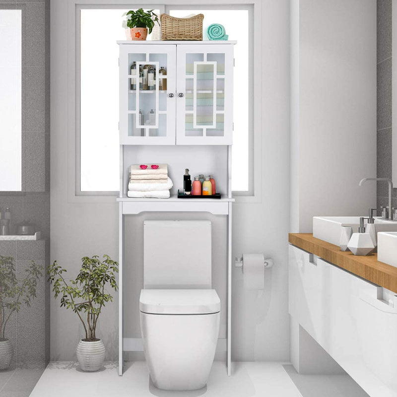 badkamerkast ruimte boven het toilet, badkamer organisator met 3 planken, met 2 deuren (wit)