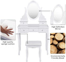 Kaptafel set, houten kaptafel, make-up tafel en stoel set, met 360 graden draaibare (Wit)