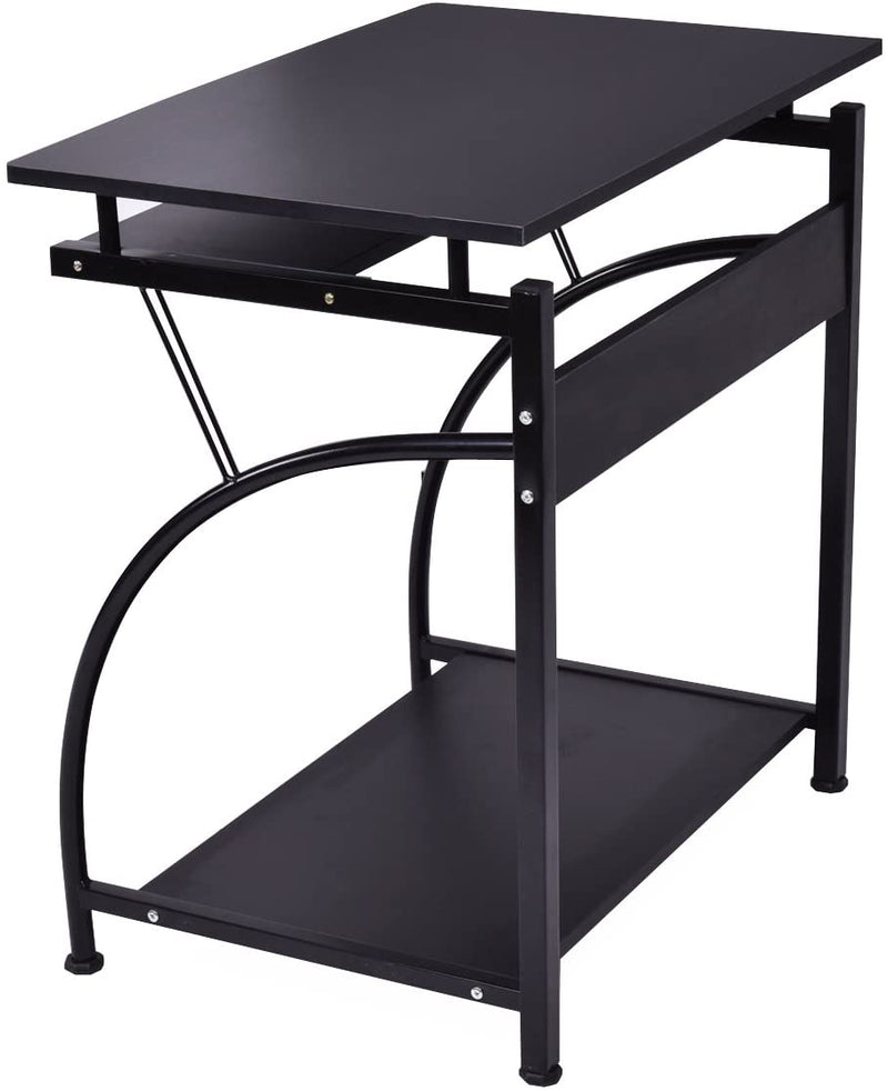 Computer bureau, computertafel met beweegbaar toetsenbord lade & CPU houder, computer werkstation, moderne PC bureau met in hoogte verstelbare pootdoppen, compact formaat voor klein appartement