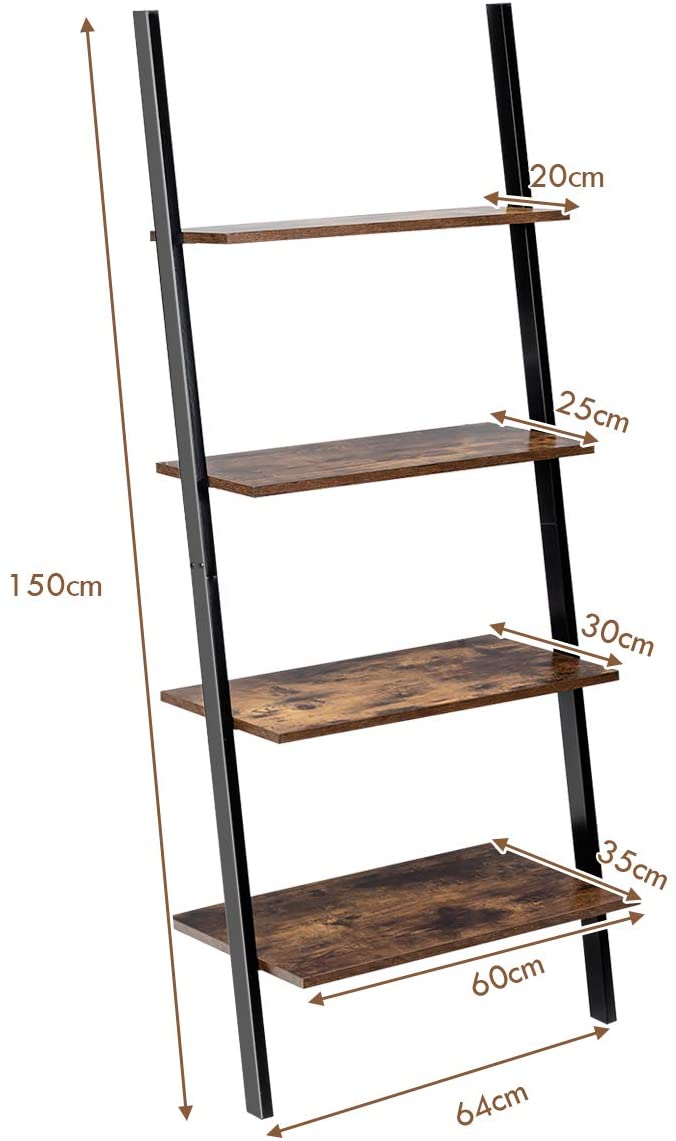 Ladderplank, 4-laags Boekenkast, Multifunctionele Boekenplank Plant Bloemenstandaard, (Bruin)