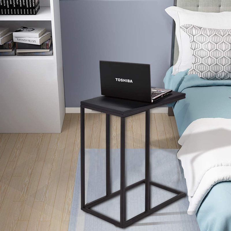 Industriële Bijzettafel Nachtkastje, Zwart Hout Laptop Tafel Nachtkastje,