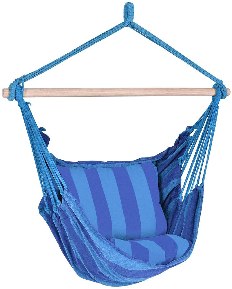 Hangstoel, opknoping touw schommel zitplaats met 2 kussens, max 150kg (Donkerblauw)