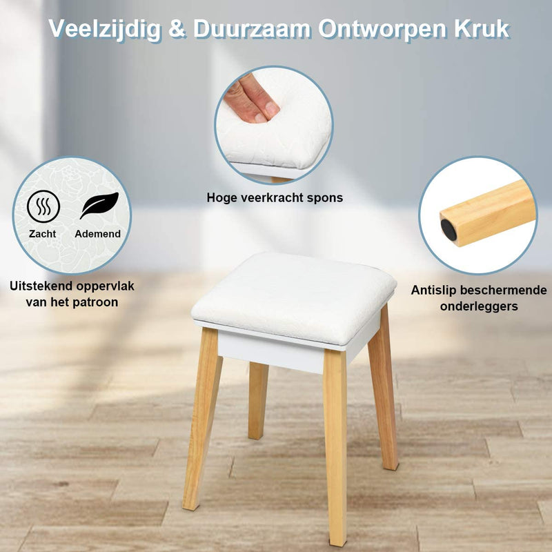Kaptafel set met opklapbare spiegel,  kaptafel met gedempte kruk, opvouwbaar bureau met lade,  makeup kaptafel