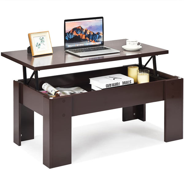 Lift bovenzijde salontafel, koffietafel in hoogte verstelbare, met verborgen opbergvak, cocktailtafel, met lift tafelblad voor woonkamer (Bruin)