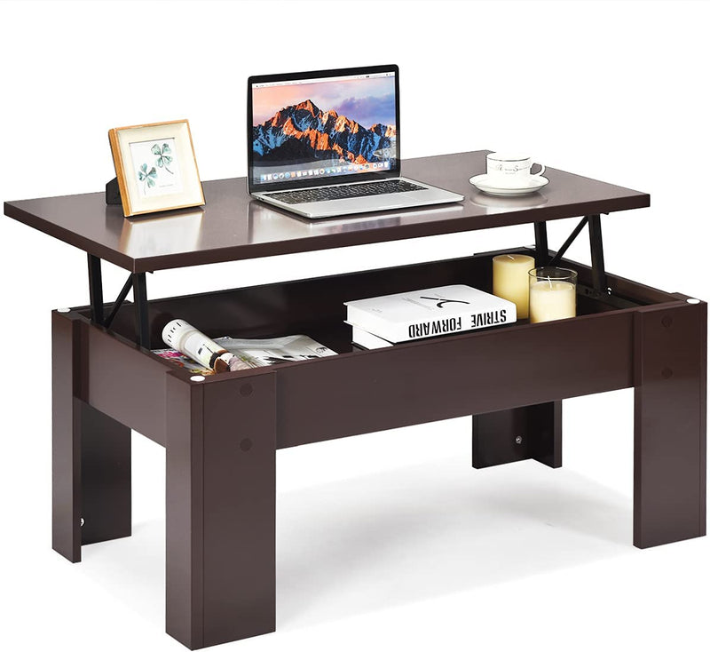 Lift bovenzijde salontafel, koffietafel in hoogte verstelbare, met verborgen opbergvak, cocktailtafel, met lift tafelblad voor woonkamer (Bruin)