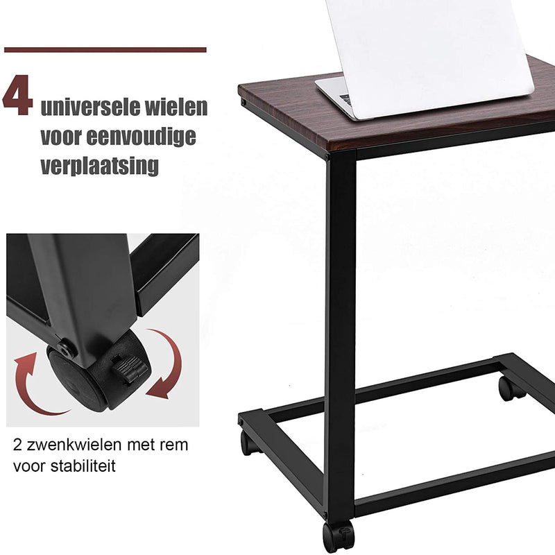 Laptoptafel met wielen, verrijdbare laptopkar, 50 x 40 x 65 cm (Zwart)