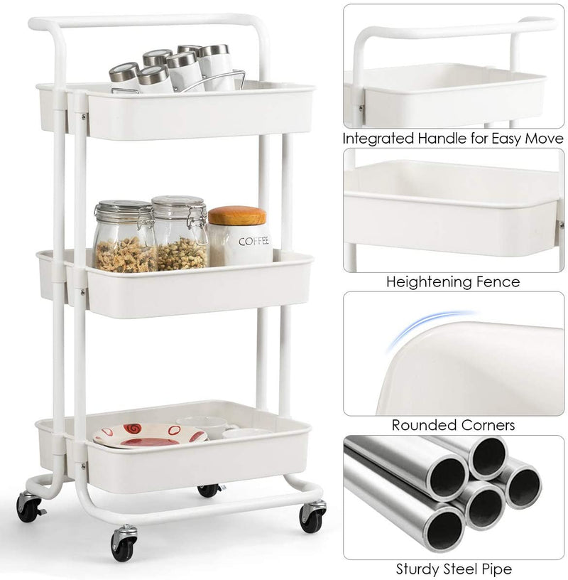 serveerwagen, keukentrolley met handgreep, metalen frame, badkamer opbergwagen keukenwagen,
