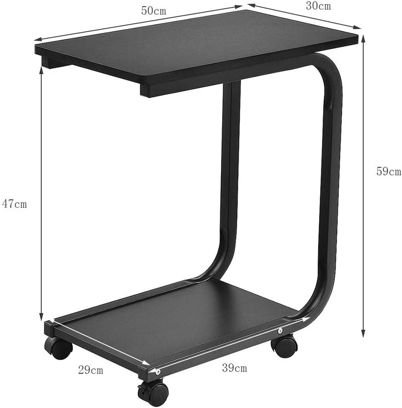 Zijkant bank bijzettafel, laptoptafel, zijeindtafel, bankltafel, C-vormige eindtafel voor woonkamer slaapkamer, snacktafel voor bank kleine ruimte, laptop TV dienbladtafel met wielen