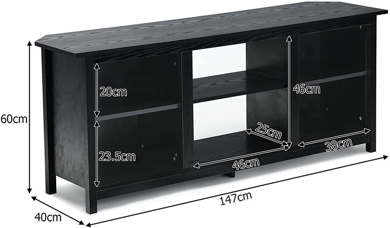 2-laags TV-tafel, TV-meubel, 147 cm TV lowborad (Zwart)