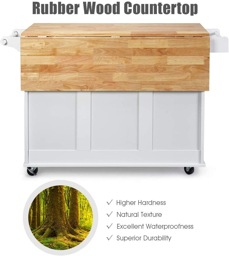 keukenrolley, keukenwagen, Serveerwagen, met kruidenrek, handdoekenrek, lade en slagerijblok, opbergkast met verstelbare planken, (Wit)