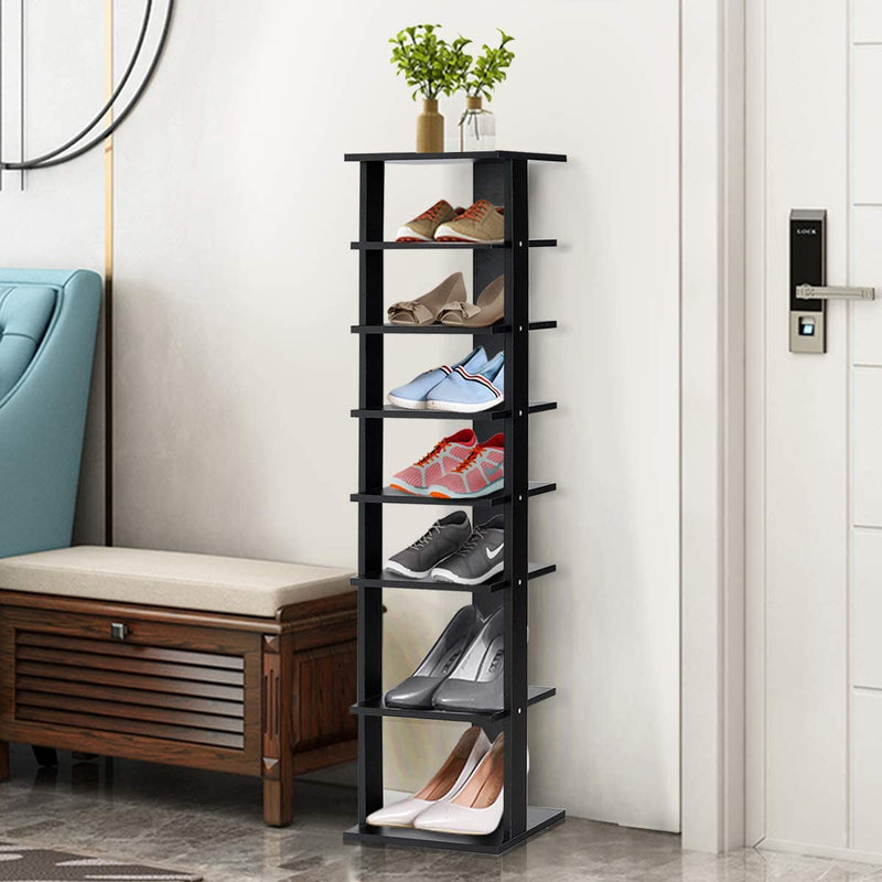schoenenrek met 7 niveaus, entree schoenen opslag standaard, 27,5 x 26,5 x 110 cm, (Zwart)