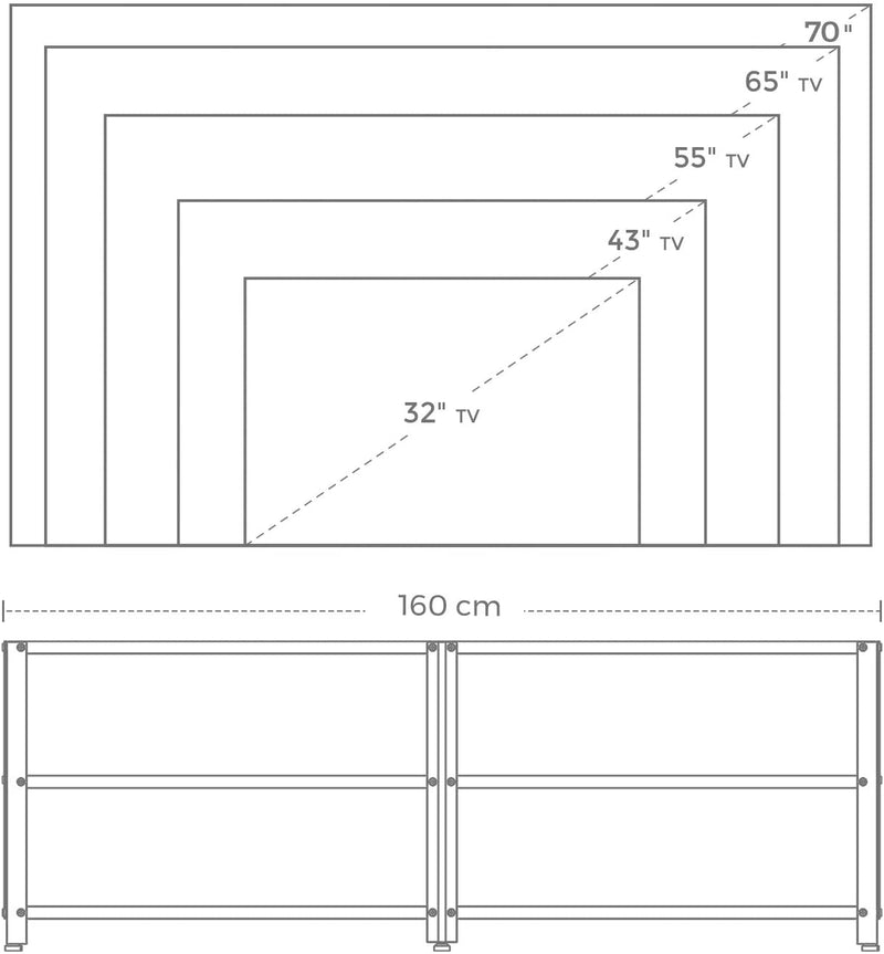 TV-kast, TV-tafel, lowboard voor TV tot 70 inch, TV-kast met rekken, stalen frame,  bruin-zwart LTV095B01