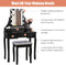 Kaptafel set met rechthoekige spiegel en gedempte kruk, make-up tafel met 10 LED-dimbare gloeilampen, met 5 laden(Zwart)