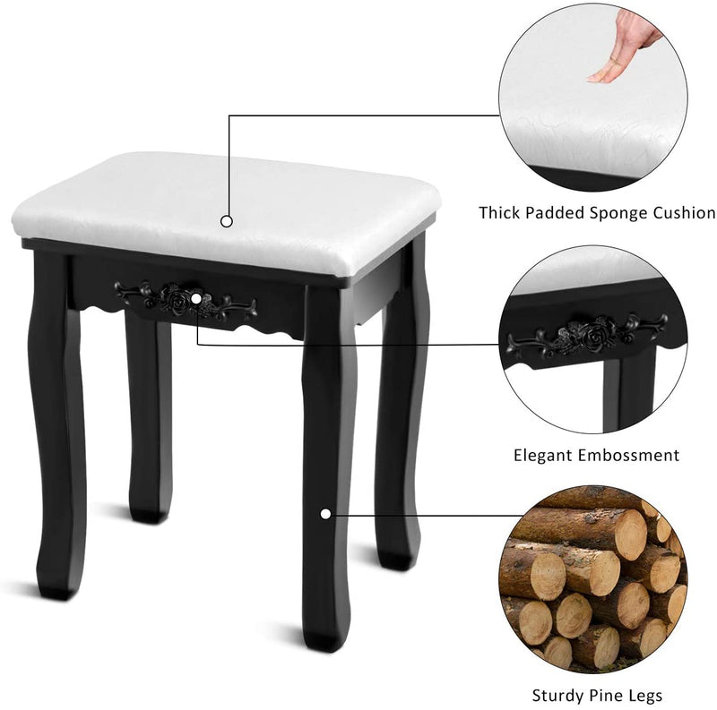 Kaptafel set, houten kaptafel, make-up tafel en stoel set, met 360 graden draaibare (Zwart)