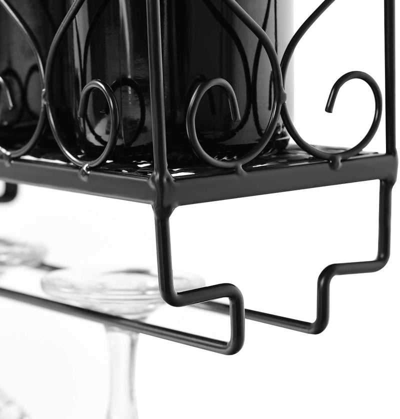 Aan de muur bevestigde wijnrek, metalen wijnfles plank met glashouder,