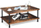 Koffietafel, salontafel, ouderwets cocktail tafel met dik tafelblad, industriële stalen buispoten & 2-laagse opslagplank, , rustiek bruin