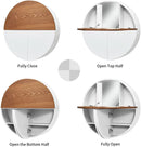 Wandmontage ronde kaptafel set, ronde zwevende kaptafel met uitklapbaar tafelblad, kaptafel kast met 7 compartimenten en spiegel, ronde kast voor kleine ruimte (Wit)