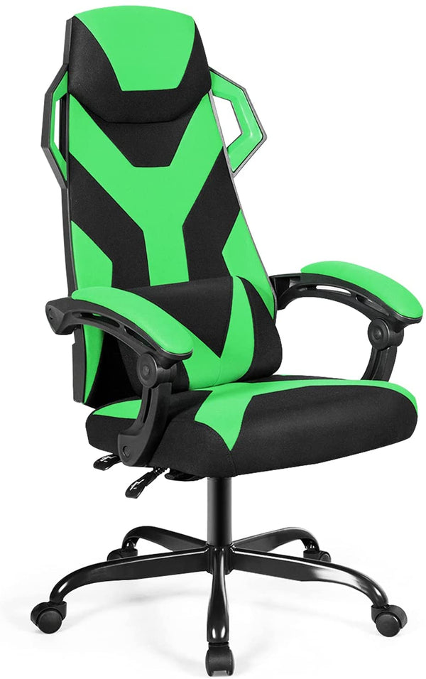 Hoge rugleuning gamingstoel, verstelbare racing style draaibare werkstoel met lendensteun en gevoerde armleuningen, (Groen)