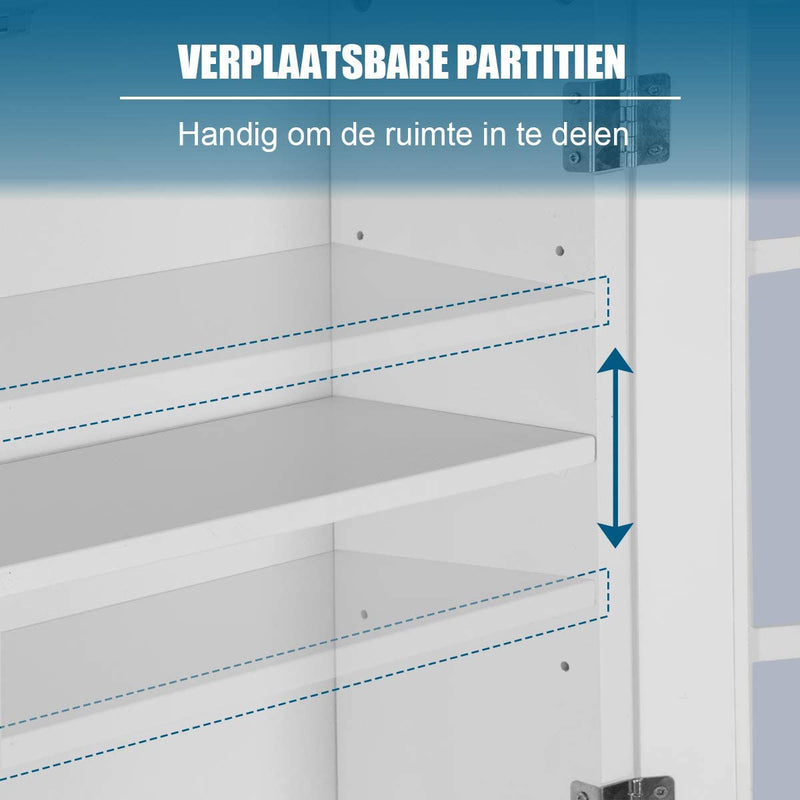 badkamerkast ruimte boven het toilet, badkamer organisator met 3 planken, met 2 deuren (wit)