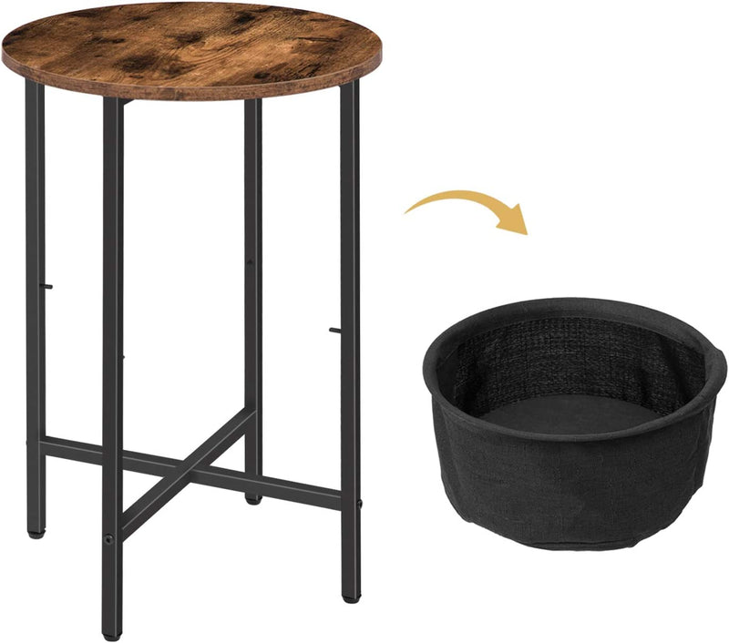 Bijzettafel, rond, salontafel, nachtkastje met afneembare opbergmand, vintage EBF63BZ01