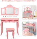 Kinderen kaptafel, prinses make-up tafel met kruk en inklapbare spiegel, make up tafel voor kleine meisjes (Roze)