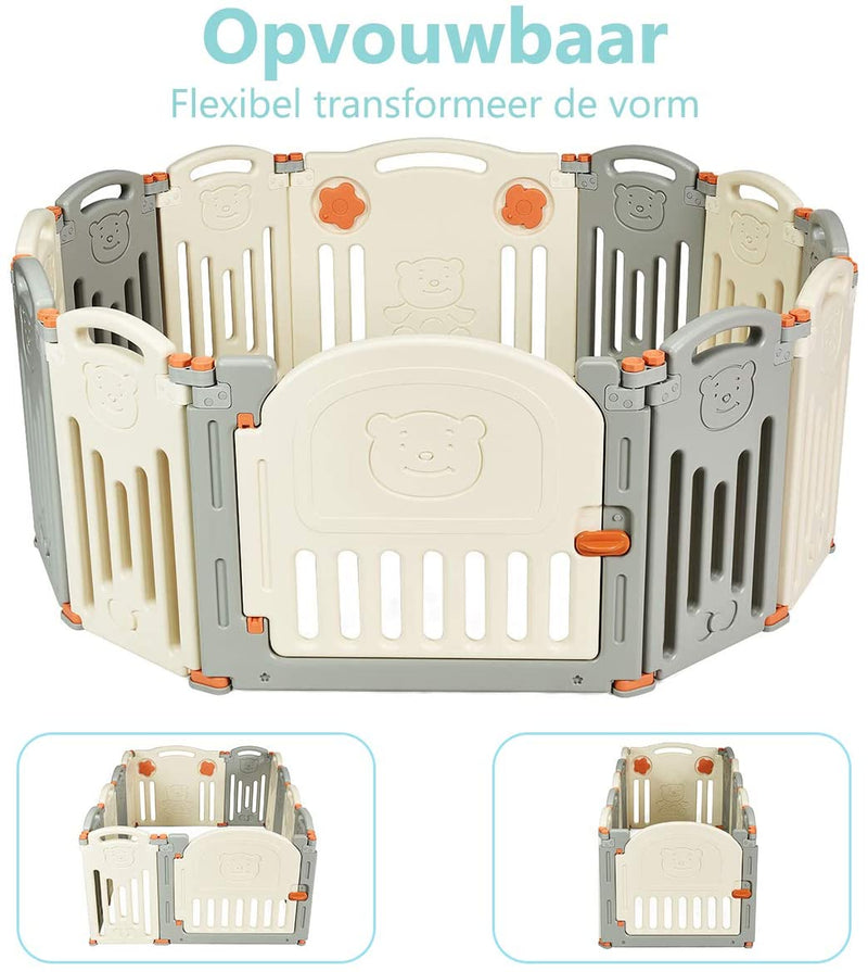 Grondbox baby, 12 paneel opvouwbare met veiligheidsslot, draagbare vermaak hek voor peuters buiten en binnen (12 paneel, Beige)